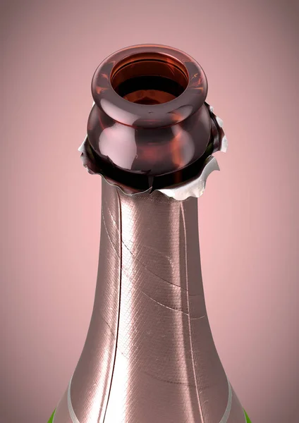 Bouteille de champagne rose col ouvert — Photo