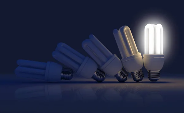 Single Light Bulb Illuminated In Row — Stock Photo, Image