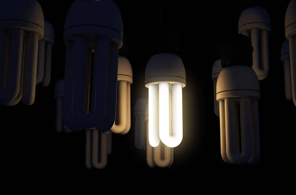 Single Light Bulb Illuminated In Collection — Stock Photo, Image