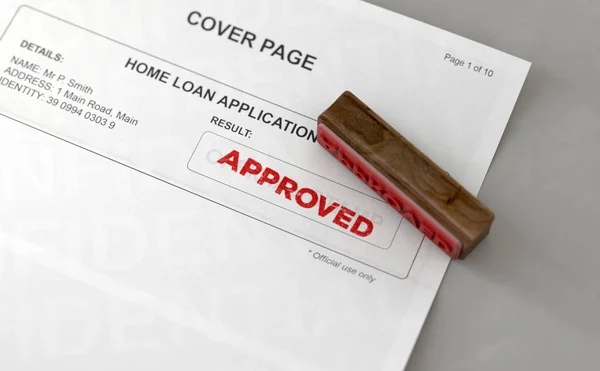 Carimbo aprovado e formulário de pedido de empréstimo em casa — Fotografia de Stock