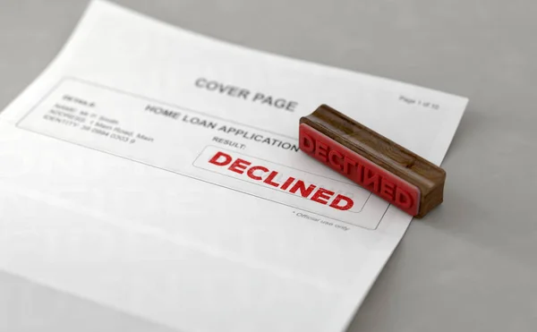 Odrzucona pieczęć i formularz wniosku o kredyt domowy — Zdjęcie stockowe