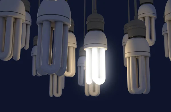 Única lâmpada iluminada na coleção — Fotografia de Stock