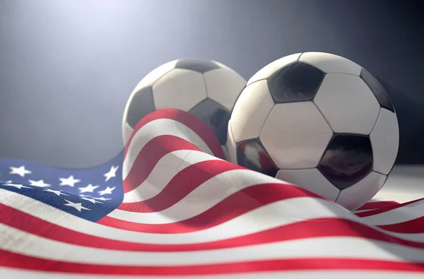 Amerika-Fahne und Fußball — Stockfoto