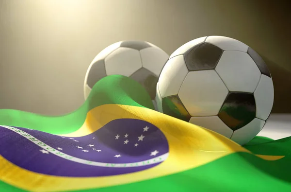 Bandeira do Brasil e bola de futebol — Fotografia de Stock