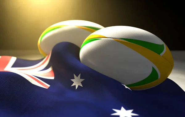 Australia Flag And Rugby Ball Pair — Stock Photo, Image