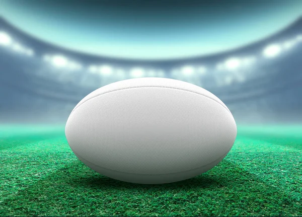 Upplyst stadion och Rugby Ball — Stockfoto