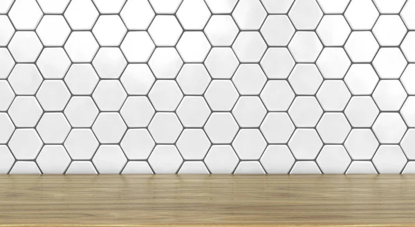 Regal an einer weiß gefliesten Wand — Stockfoto