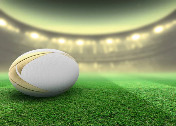 Floodlit Stadium And Rugby Ball — Stock Photo, Image