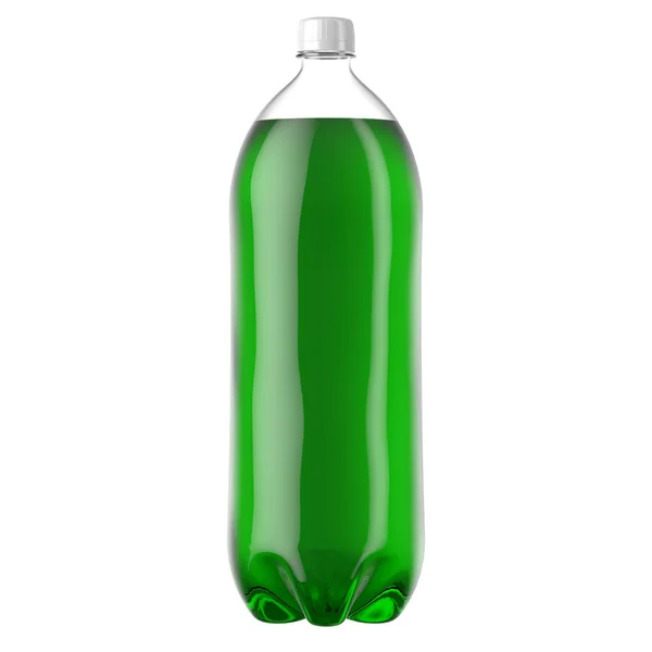 Karbonovaný zelený měkký nápoj z plastu — Stock fotografie