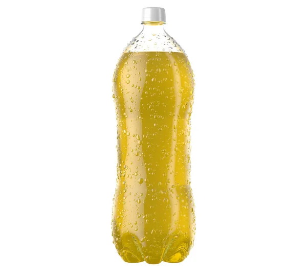 Garrafa plástica carbonatada do refresco amarelo — Fotografia de Stock