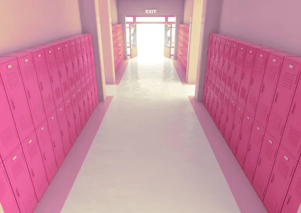 粉红色学校储物柜出口方式 — 图库照片