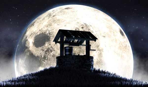 Desejando bem e silhueta da lua — Fotografia de Stock
