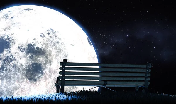 空荡荡的长椅和月亮的轮廓 — 图库照片