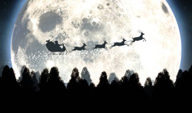 Ay ve Noel Baba Kızak Silueti 