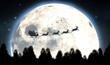 Ay ve Noel Baba Kızak Silueti 