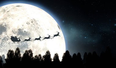 Ay ve Noel Baba Kızak Silueti 