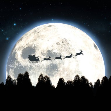 Ay ve Noel Baba Kızak Silueti 