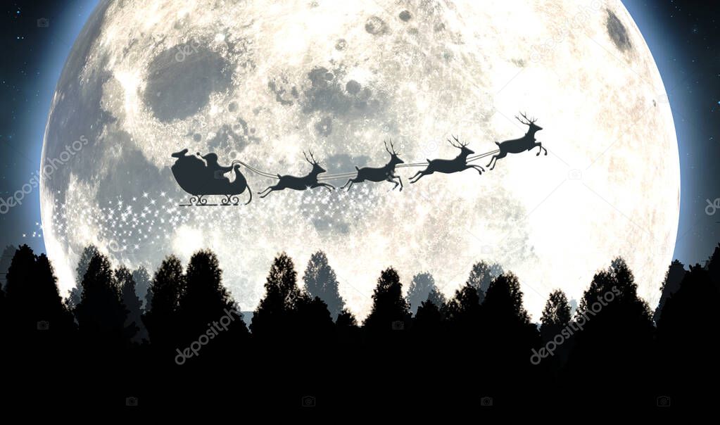 Moon And Santas Sleigh Silhouette 