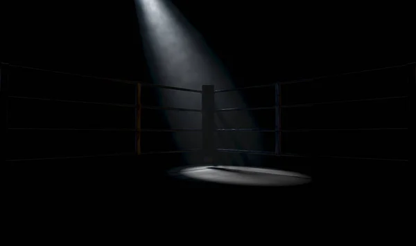 Dramático Primer Plano Rincón Débilmente Iluminado Ring Boxeo Rodeado Cuerdas — Foto de Stock