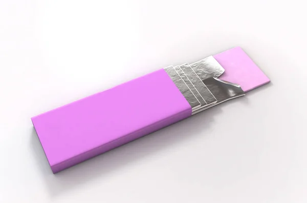 一个没有品牌的泡泡糖包装 带有粉红包装纸和四个凸现出来的泡泡糖棒 3D渲染 — 图库照片