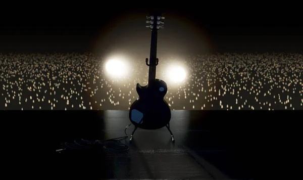 Une Guitare Électrique Reposant Sur Stand Sur Une Scène Concert — Photo