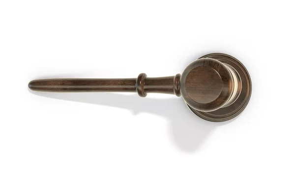 Regular Wooden Auctioneers Hammer Judges Gavel Brass Trim Isolated White — Stock Photo, Image