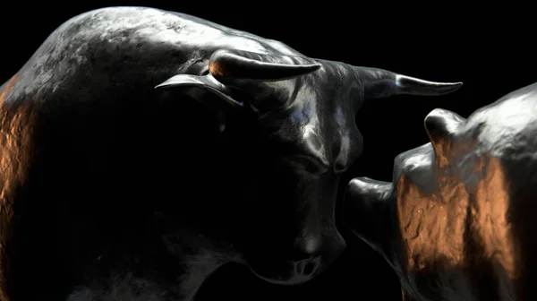 Two Metal Castings Depicting Bull Opposing Bear Dark Dramatic Light — Stock fotografie