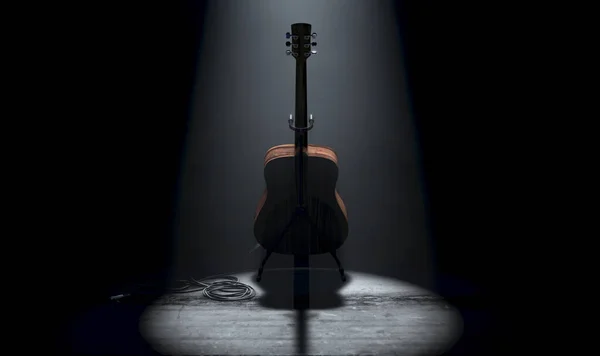 Une Guitare Acoustique Reposant Sur Stand Sur Une Scène Concert — Photo