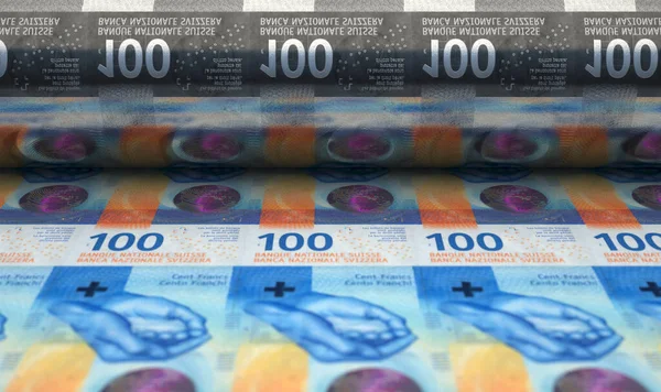 Concept Image Showing Sheet New Swiss Franc Notes Going Print — Stock Photo, Image