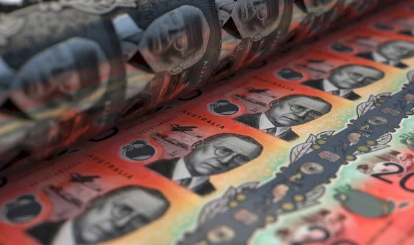 Concept Image Showing Sheet New Australian Dollar Notes Going Roller — Stock Photo, Image