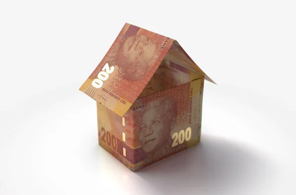 Concept South Africa Rand Bank Notes Folded Shape Simple House — Stock Photo, Image