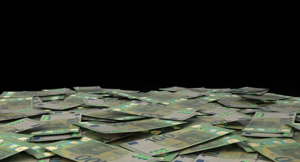 一张分散成堆的欧洲欧元钞票的特写 3D渲染 — 图库照片