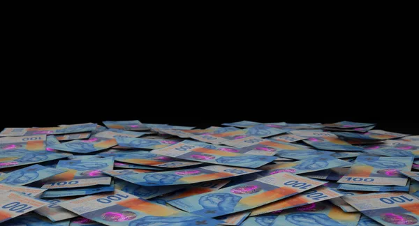 分散成堆的瑞士法郎钞票的特写 3D渲染 — 图库照片