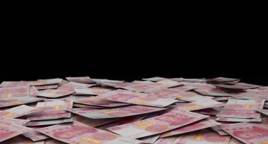 Dağınık Çin Yuan banknotlarının yakın plan görüntüsü - 3D