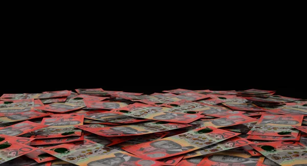 Крупный План Разбросанной Кучи Австралийских Долларовых Банкнот Рендеринг — стоковое фото
