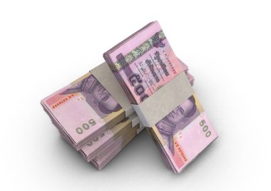 İzole bir arkaplan üzerinde bir deste Tayland baht banknotları - 3D görüntüleme