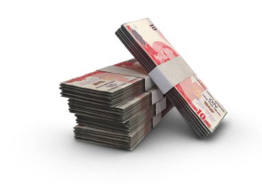 İzole bir arkaplan üzerinde bir deste Türk lira banknotları - 3D görüntüleme