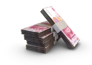 İzole bir zemin üzerinde bir deste Çin Yuan banknotları - 3D görüntüleme
