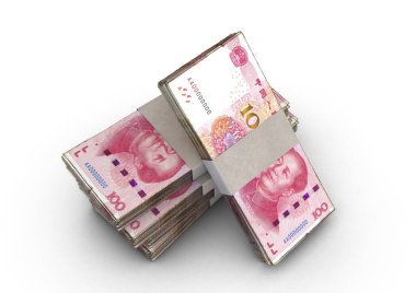 İzole bir zemin üzerinde bir deste Çin Yuan banknotları - 3D görüntüleme