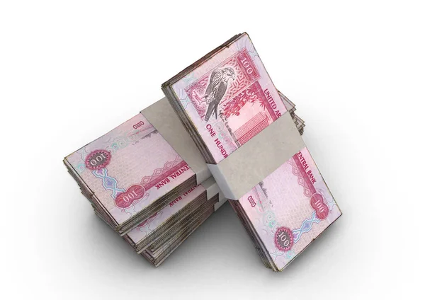 Una Pila Billetes Dirham Los Emiratos Árabes Unidos Agrupados Sobre —  Fotos de Stock