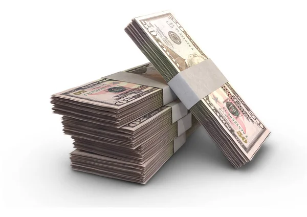 Uma Pilha Notas Dólar Americano Empacotadas Fundo Isolado Renderização — Fotografia de Stock