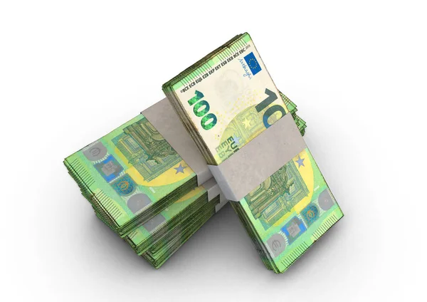 Пачка Банкнот Евро Комплекте Изолированном Фоне Рендеринг — стоковое фото