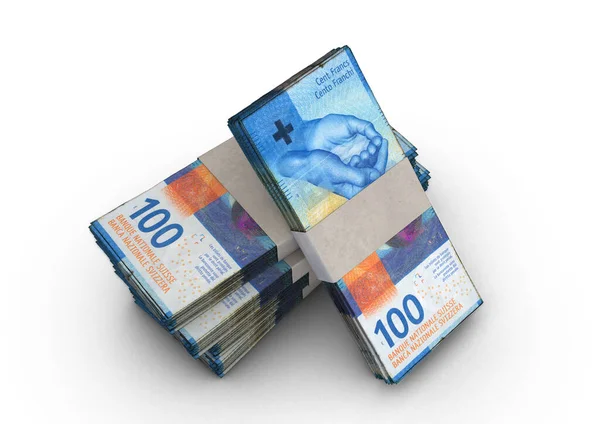 Hromada Bankovek Švýcarského Franku Izolovaném Pozadí Vykreslování — Stock fotografie