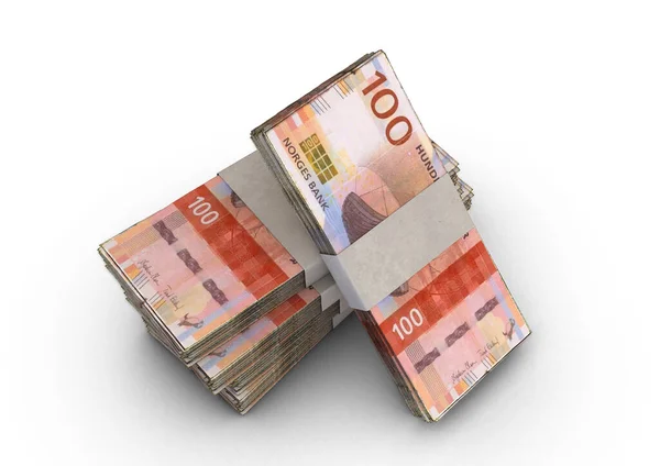 Stack Bundled Norwegian Kroner Banknotes Isolated Background Render — Stock Photo, Image