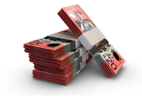 Een Stapel Gebundelde Australische Dollarbankbiljetten Een Geïsoleerde Achtergrond Render — Stockfoto