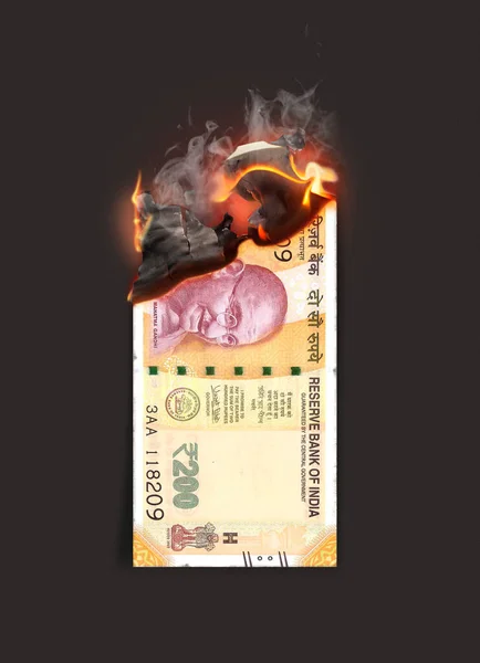 Concept Image Showing Half Burnt Flat Paper Rupee Note Still — Stock Photo, Image