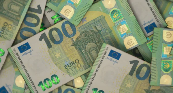 Una Vista Cerca Una Pila Dispersa Billetes Euros Europeos Render — Foto de Stock