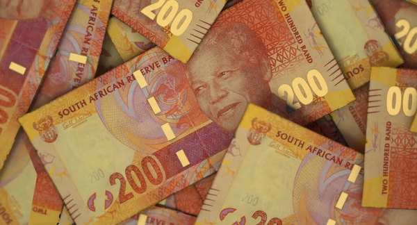 Dağınık Güney Afrika Rand banknotlarının yakın çekim görüntüsü - 3D görüntüleme