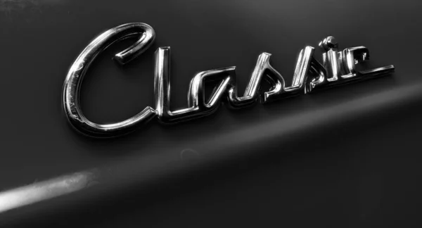 Closeup View Word Classic Written Chrome Emblem Retro Font Set — Stock Photo, Image