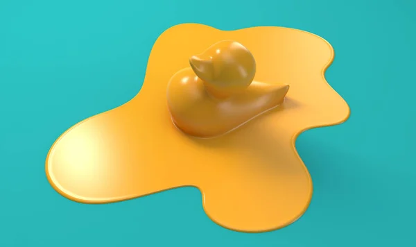 Ein Sylisiertes Konzept Einer Gelben Gummiente Die Einer Pfütze Aus — Stockfoto